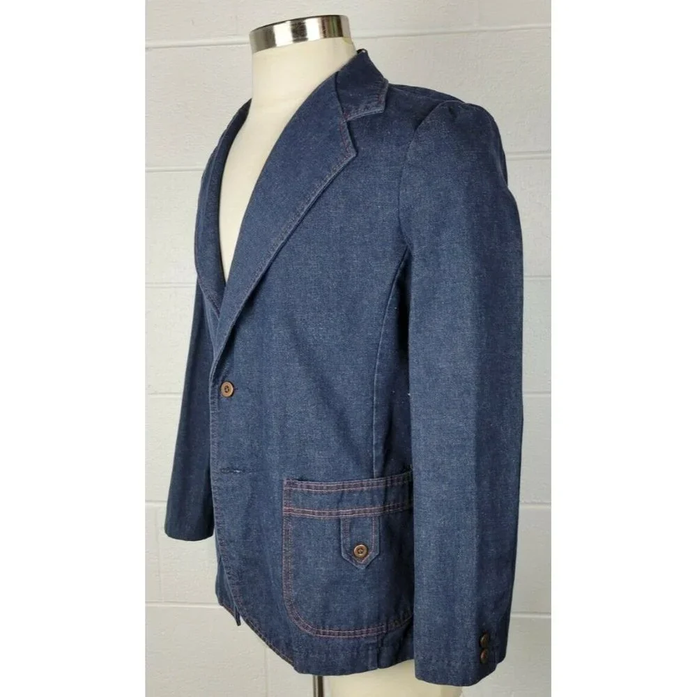 Vintage 70s JC Penney Fashions Denim Jean Unstructured Sport Coat Jacket 38‎